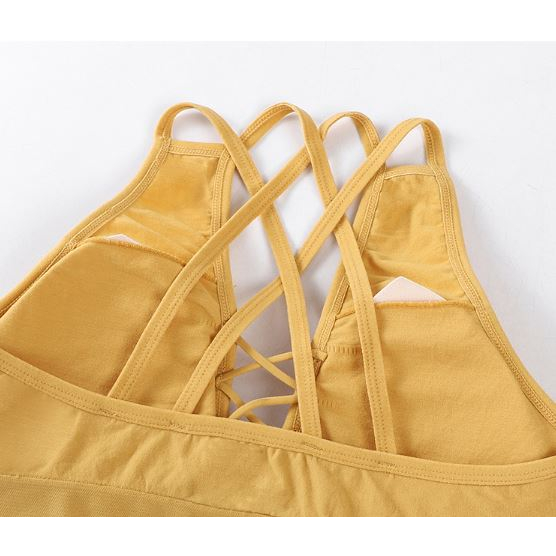 DF BR404 Bra Olahraga Silang V-neck Seksi Wanita Bra Kebugaran Yoga Atasan Tanpa Kawat