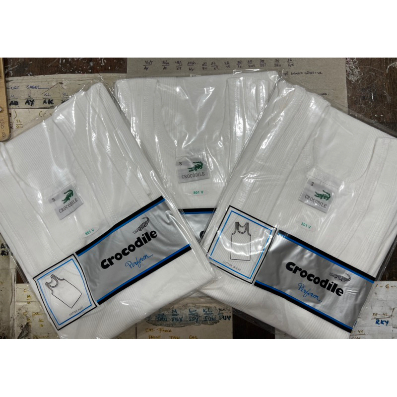 (1pcs) Kaos Singlet dewasa CROCODILE 801V salur putih pria