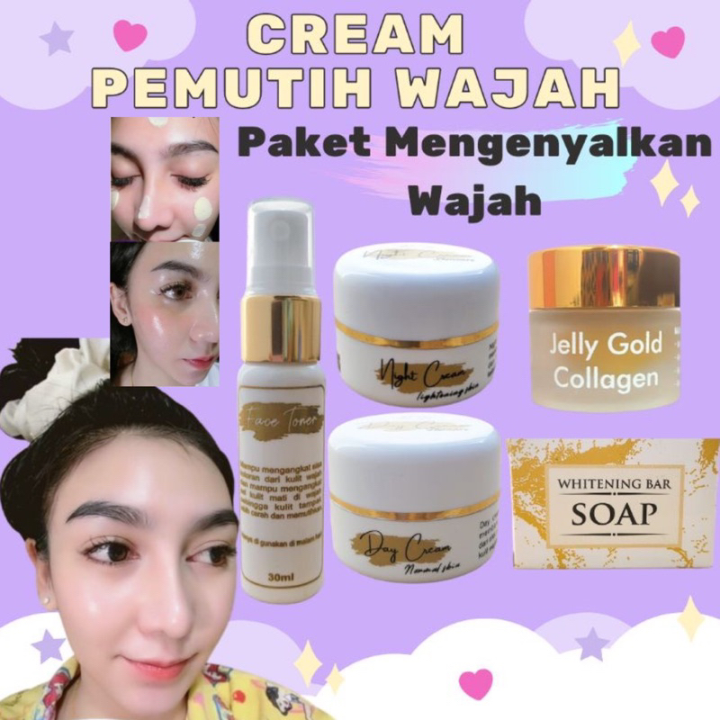 PEMUTIH WAJAH(PAKET WAJAH + GOLD JELLY COLLAGEN)CREAM PEMUTIH WAJAH/PEMUTIH/WHITENING CREAM