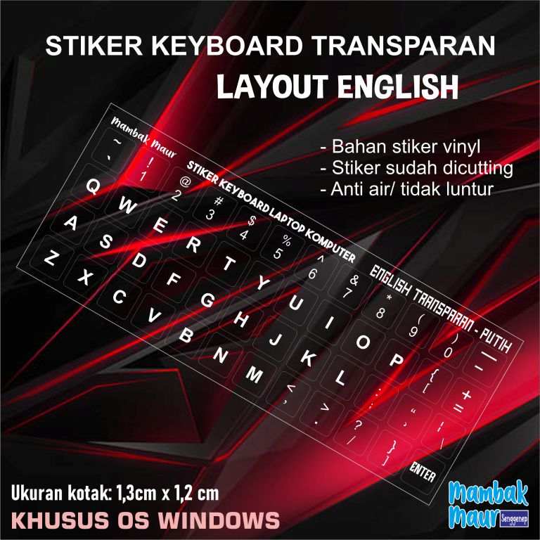 STIKER KEYBOARD TRANSPARAN BENING LAYOUT ENGLISH