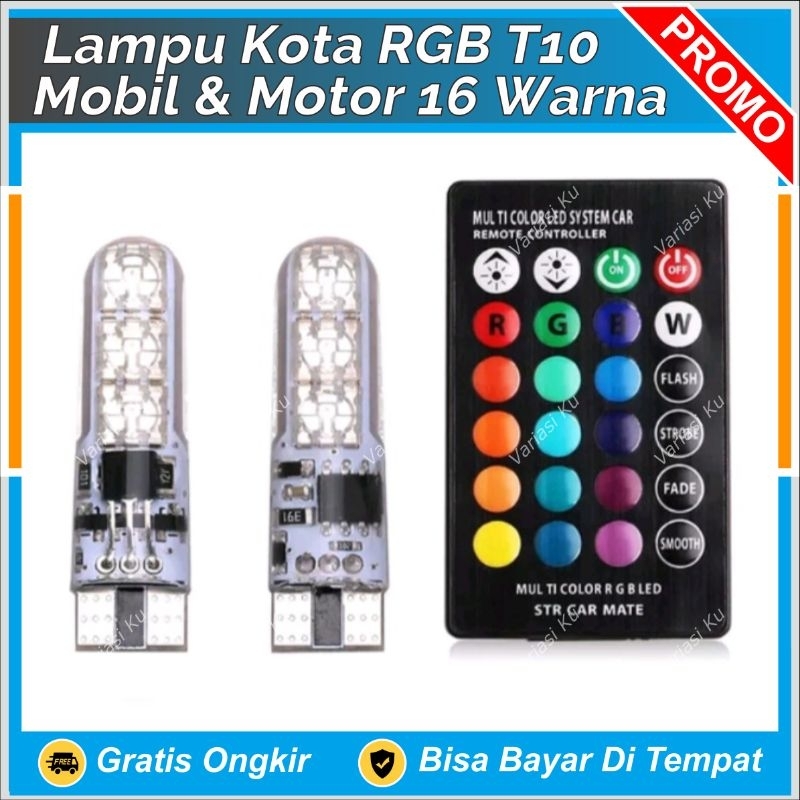 LAMPU KOTA SENJA RGB REMOTE PELANGI WARNA WARNI T10 LED 16 WARNA PLAT NOMOR KABIN MOTOR MOBIL VARIO 