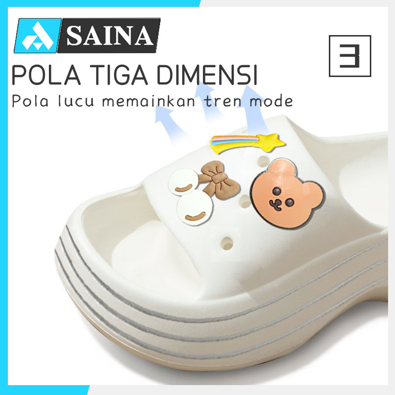 Sandal Wanita Wedges Import 2023 Sandal Fuji Jelly Jibbitz Baim Selop Rumah Karet Empuk Platform Tebal Anti Slip Eva