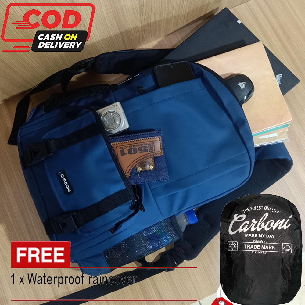 Carboni Tas Ransel Laptop 15 Inchi Tas Gendong AA000120 NAVI Original - + Raincover Balon Waterprof Material