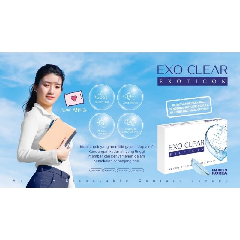 Softlens bening EXO CLEAR softlens clear/softlens bening 1 pasang dia 14,2mm kadar air 58% (-0.50 s/d -10.00) by X2 EXOTICON