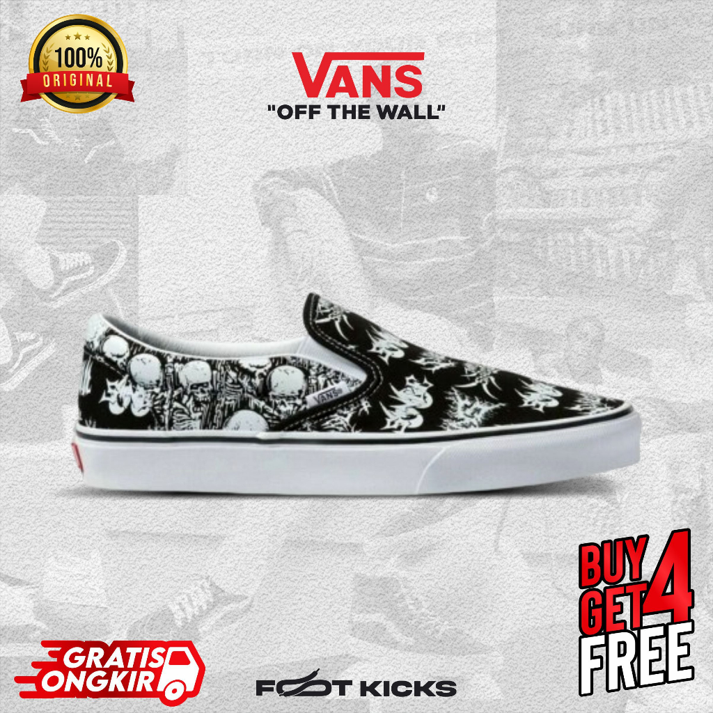 Vans Slip On Forgotten Bones Black White Original Sepatu Vans Slip On Forgotten Bones Ori