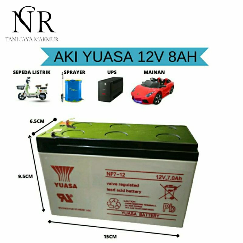 Baterai Aki Kering UPS YUASA NP7-12 12v 7ah/ Aki Yuasa/ Baterai Sprayer/ Aki Sprayer/ Baterai Mobil 