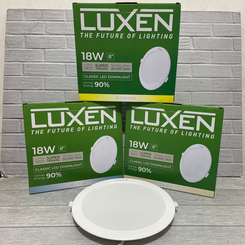 LUXEN CLASSIC DOWNLIGHT LED PANEL 18W INBOW IB BULAT TANAM DALAM PLAFON PUTIH COOL DAYLIGHT 6500K KUNING WARM WHITE 3000K NATURAL SEMU 4000K BERGARANSI 1 TAHUN BAGUS KUALITAS TERJAMIN
