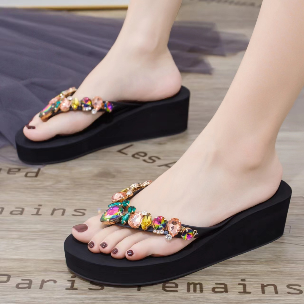 Sandal Jepit INGVIVI Wedges  160-5 / Sandal Ingvv Swarovsky Wedge Permata /  Spon Flip 5cm