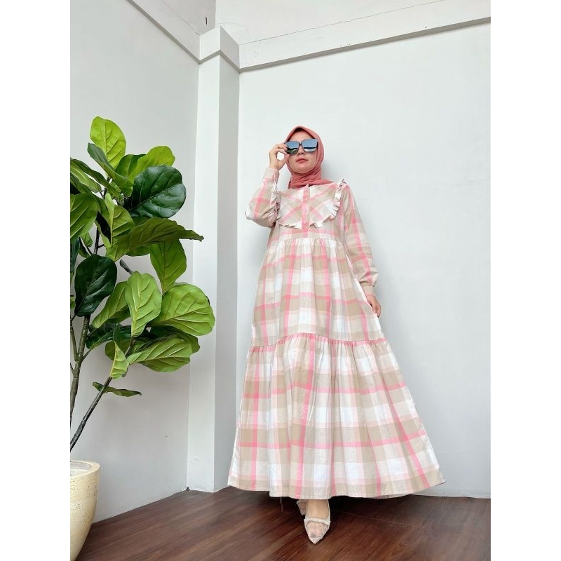 NEW dress Athayaa triset | dress gamis tunik blouse kemeja triset | dress salur kotak | athayaa terb