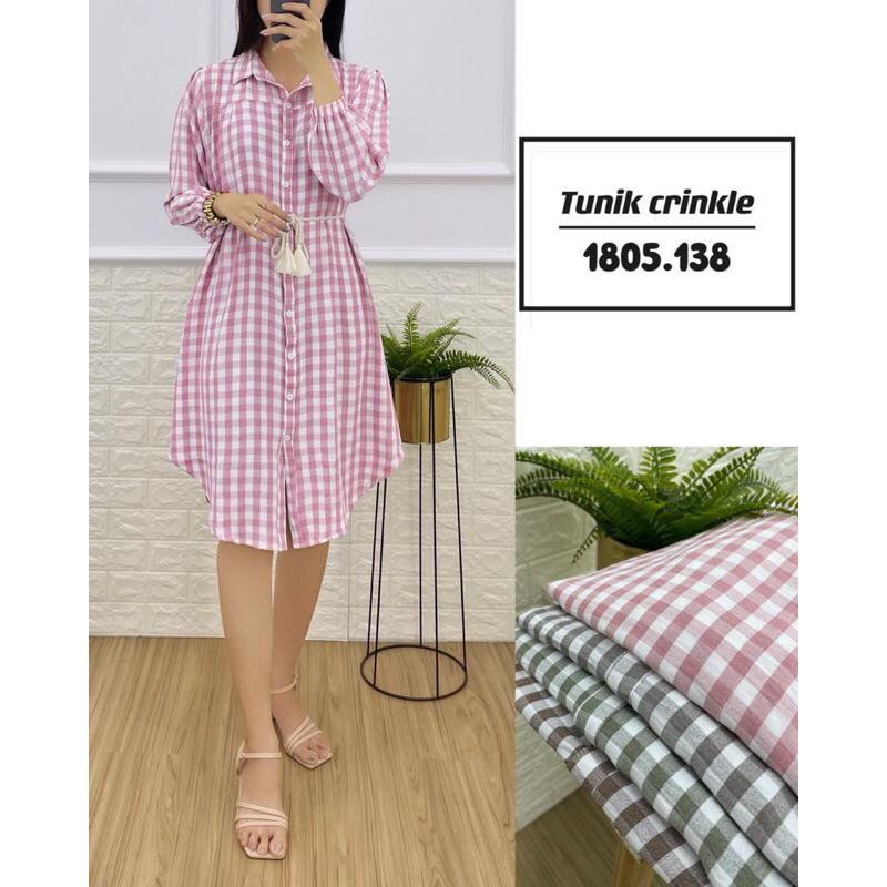 [Terbaru Bisa COD] Tunik Wanita Ukuran 3/4 Selutut Warna Random Bahan Katun Crinkle Motif Bunga Mode