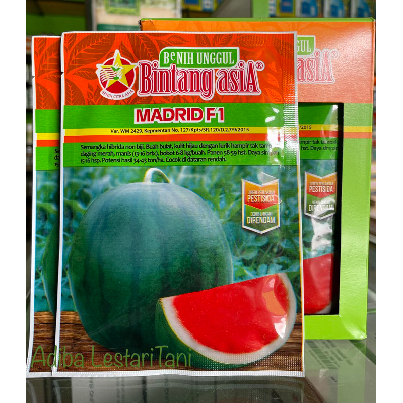 Benih Semangka Madrid F1 20 Gram - Semangka Non Biji Bulat Kulit Gelap Toleran Virus - Original Cap 