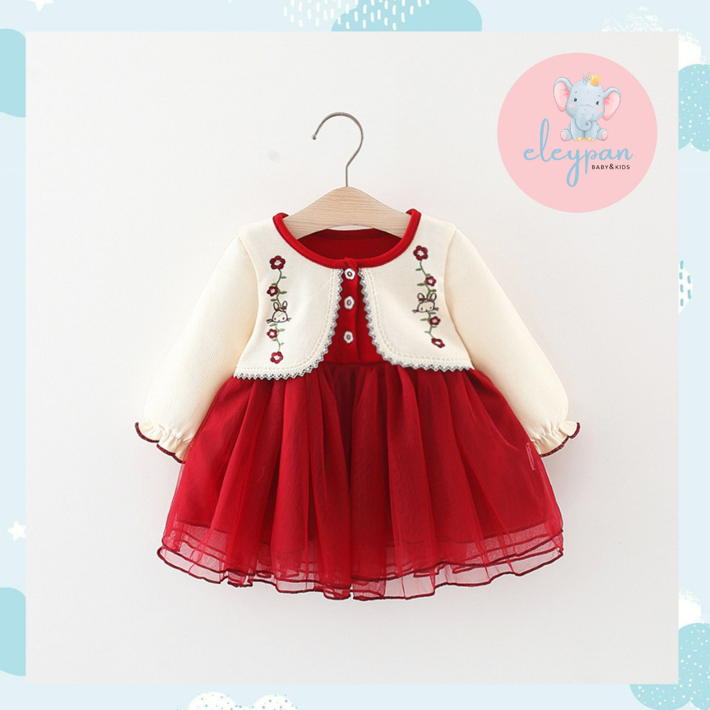 Gaun Merah Import Dress Midi Anak Perempuan Baju Pesta Anak Cewek