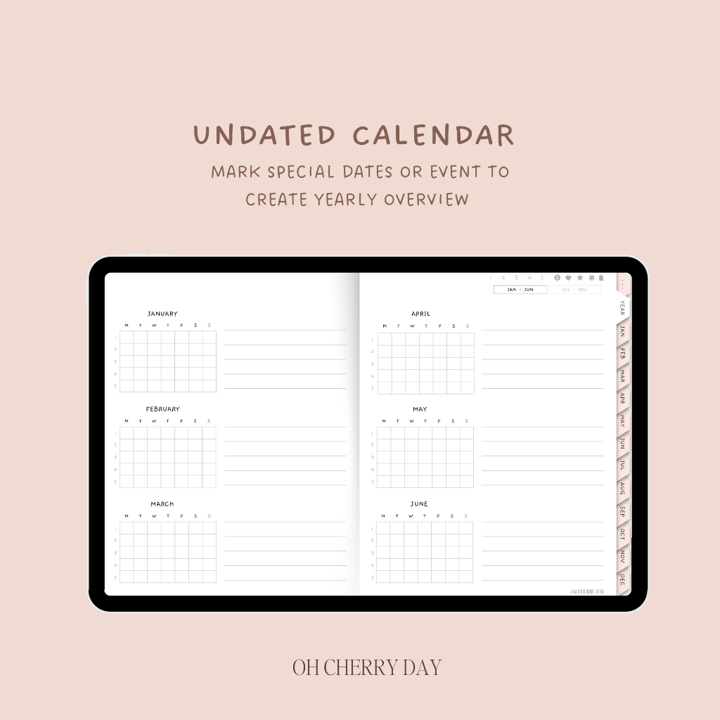 Digital Planner Undated untuk iPad/Tablet Digital Bujo Bullet Journal Notebook