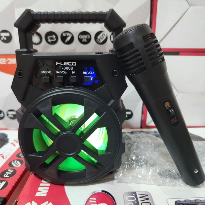 SPEAKER BLUETOOTH MIC KARAOKE FLECO F3007/F3008 RADIO FM SALON AKTIF MINI WIRELESS SUPER BASS SPEAKER PORTABLE