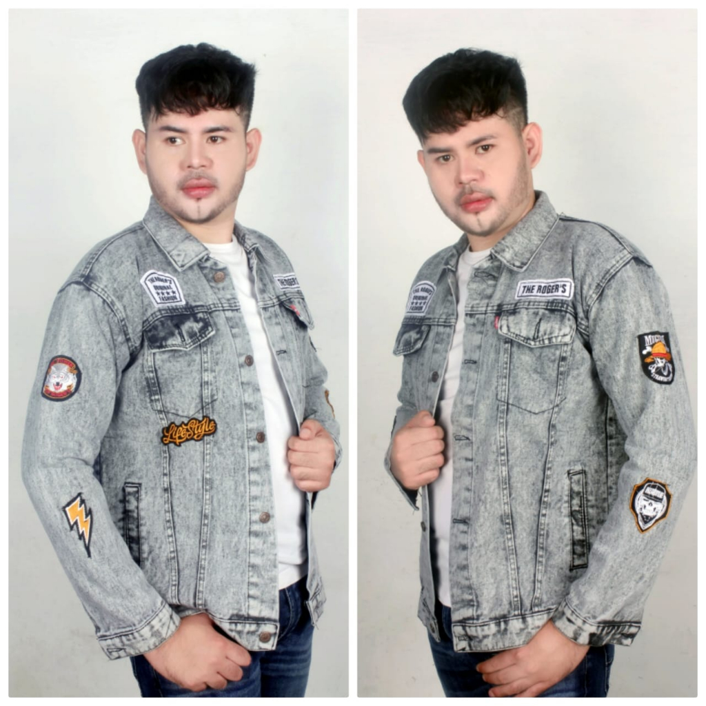 bayar ditempat/ jaket jeans pria motif emblem terbaru 2023/ jaket jeans pria motif bordir/ jaket denim cowo kekinian