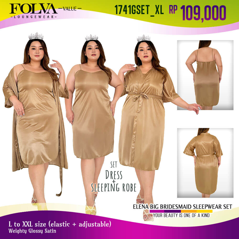 FOLVA Bridesmaid Kimono Set Wedding Big Size satin gold 1741GSET_XL