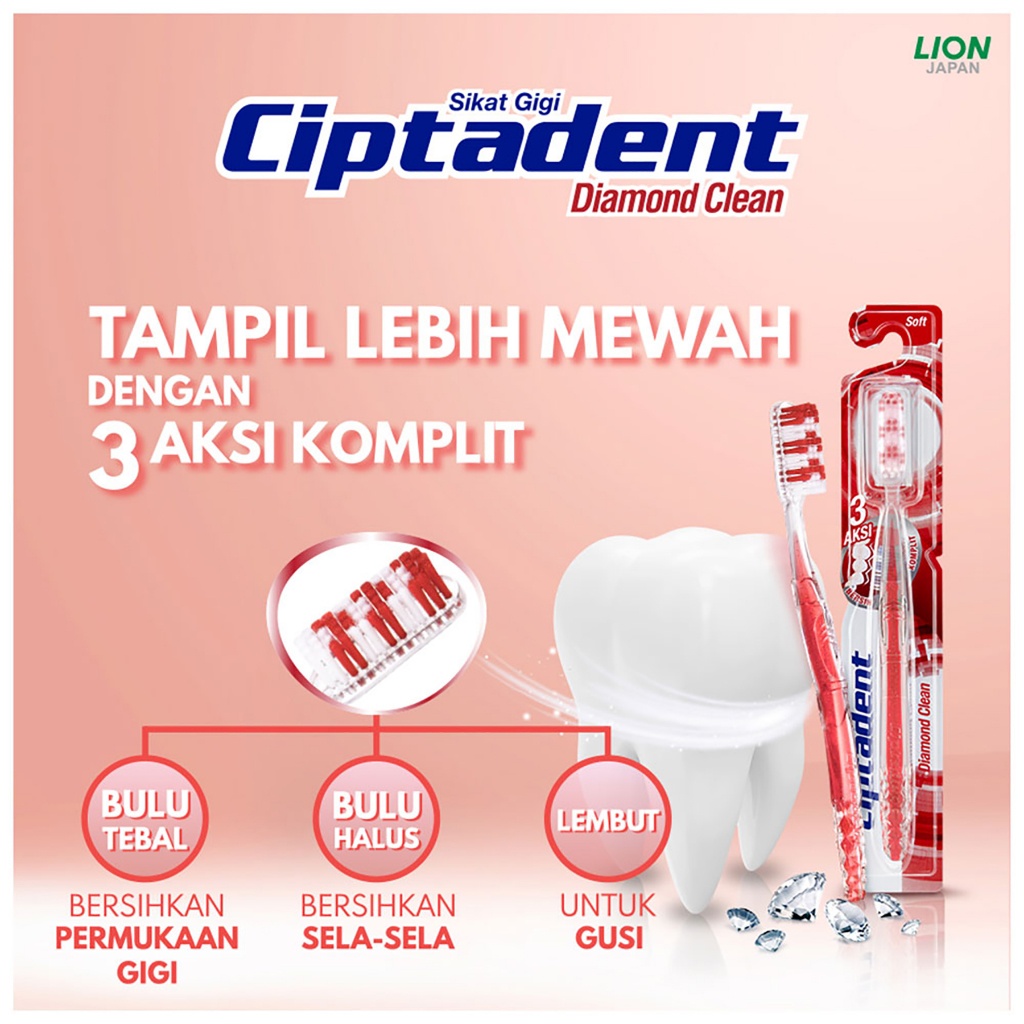 Ciptadent Sikat Gigi Diamond Clean Soft Isi 3 - Sikat Gigi Dewasa Lembut