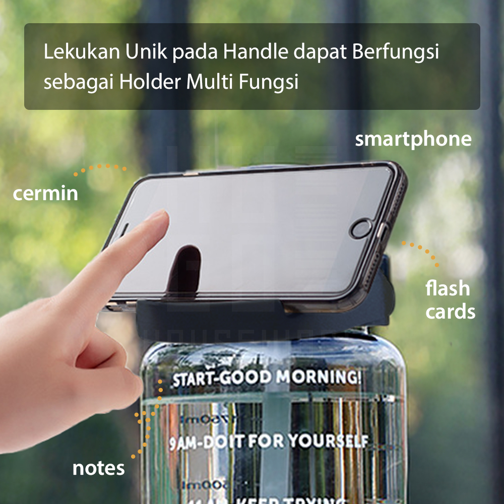 HUGO Botol Minum 2 Liter Jumbo Besar Anti Bocor Botol Air Motivasi BPA FREE Gratis Stiker