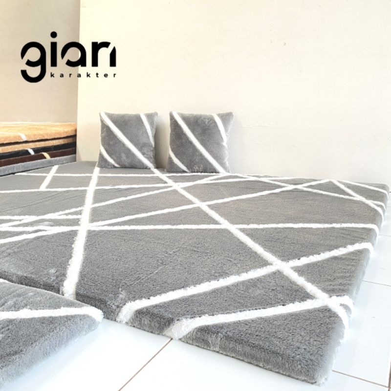 Descend Gian Karakter - Karpet Bulu Tebal / Kasur Lantai Bulu / Busa Motif Garis Abstrak Premium