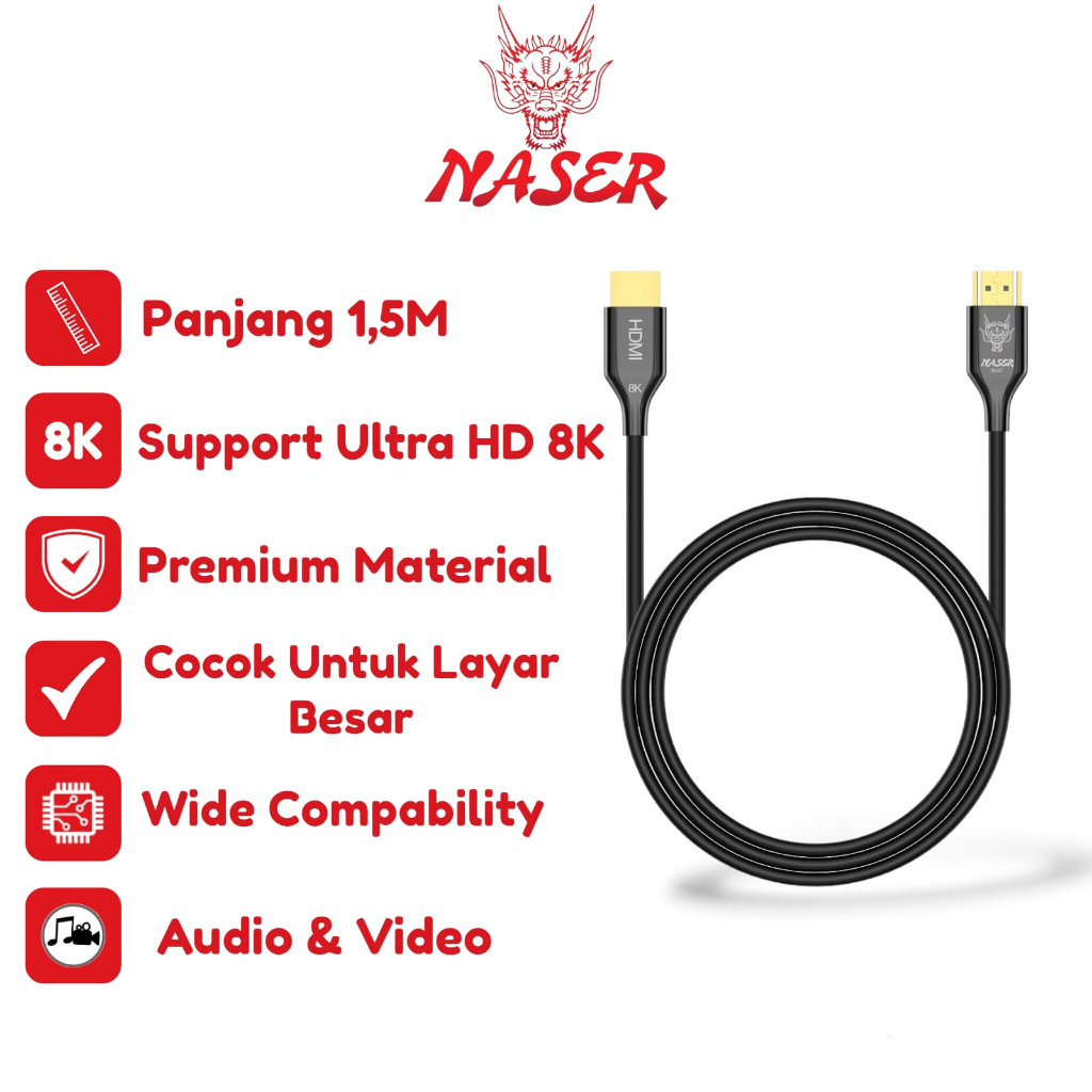 NASER KABEL HDMI 8K KK-07 / Kabel Hdmi to Hdmi Support 8K UHD 3D and Ethernet Resolution Full HD