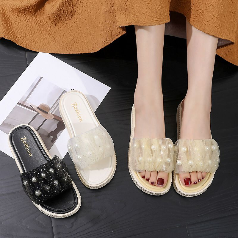 GROSIRTAS TG1756 Sandal Selop Wedges Wanita Import Korean Style Fashion Glitter Mutiara