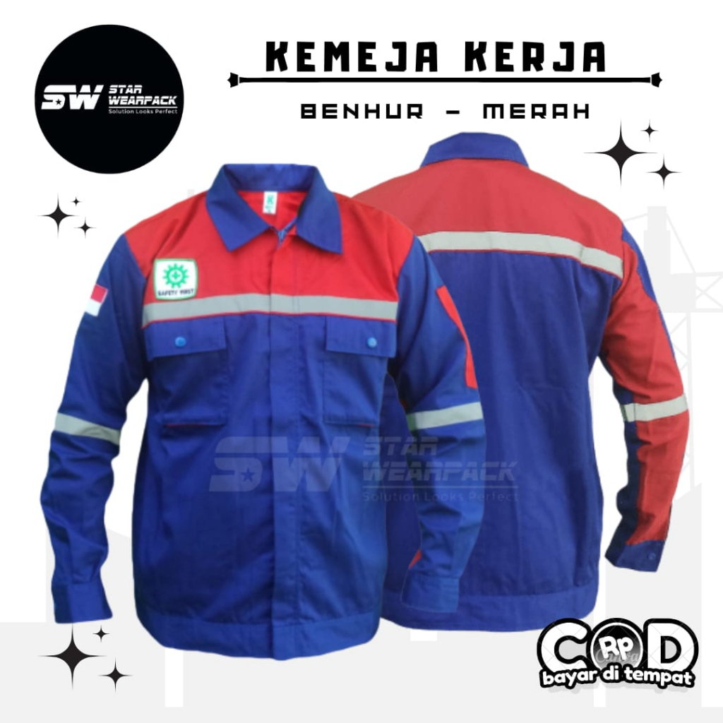 Star Wearpack - Seragam Proyek Lengan Panjang Warna Benhur Kombinasi Merah