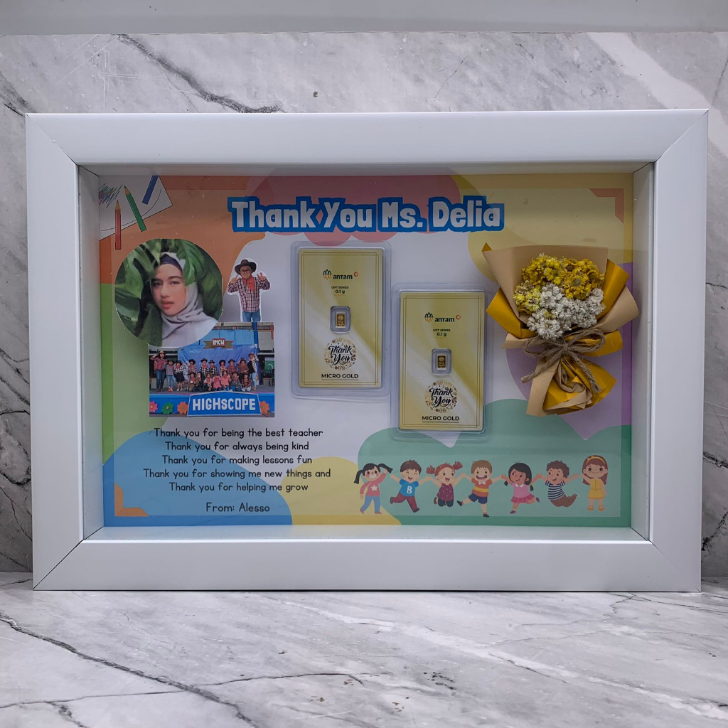 (UKURAN L 30x20) HAMPERS Gift CUSTOM Bingkai FRAME Mahar 3D Minigold  (TIDAK TERMASUK EMAS) / Hadiah / Kado Mahar variasi Minigold / Design Frame Birthday Wedding Newborn Baby Graduation