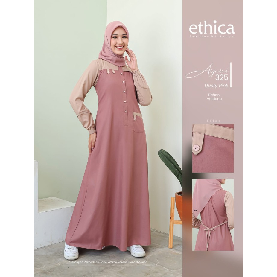 Gamis Ayumi 325 warna Dusty Pink by Ethica / GAMIS WANITA DEWASA / GAMIS KEKINIAN / DRESS MUSLIMAH