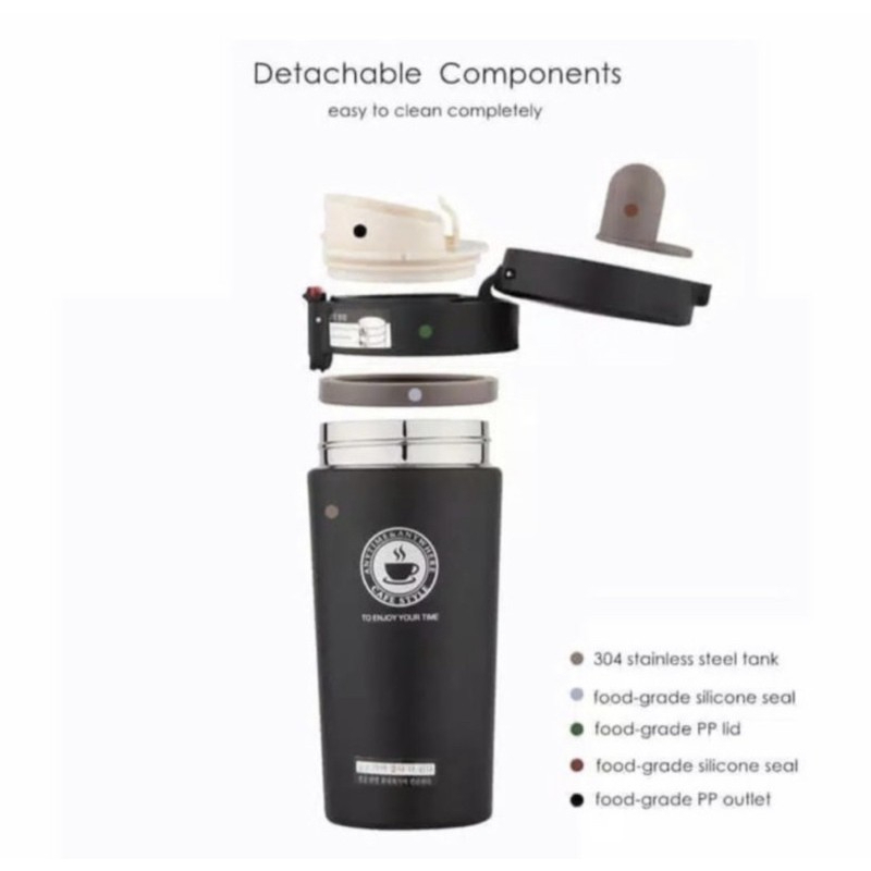 Termos Kopi Tahan Air Panas dan Dingin 380ml Vacuum Insulation Coffee Travel Mug Stainless Steel