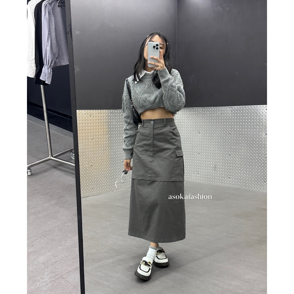 ASOKA Jacob Skirt 2187 - Rok Cargo Bawahan Wanita - Casual A-Line Skirt Chinos
