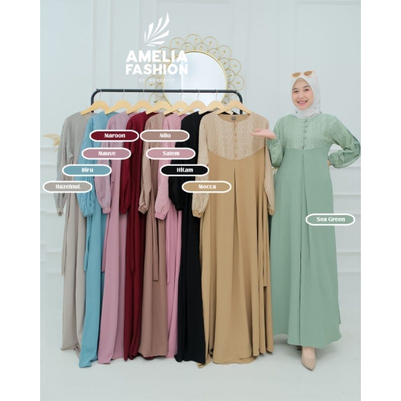 KANAYA DRESS ORI AMELIA FASHION DRESS CRINGKLE KOMBINASI BRUKAT MALIKA TERBARU