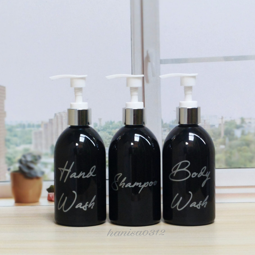 Botol Pump 250ml Aesthetic Hitam Glossy Oval Lucu Luxury Silver / Botol Pump 250ml Tempat Sabun Cair