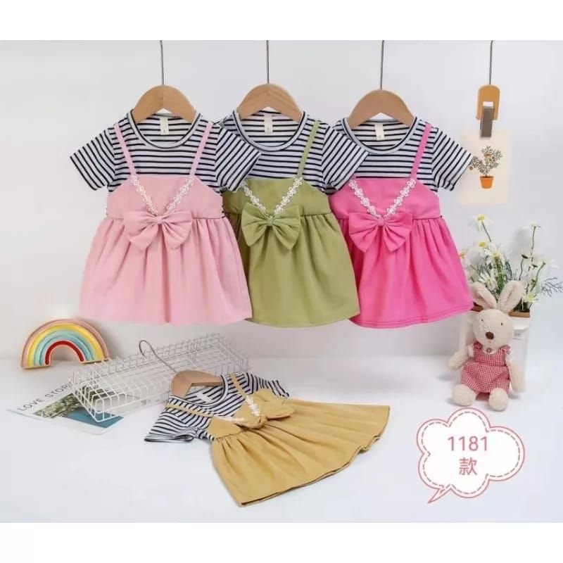 (0-4 Tahun) Dress Anak import overall pita salur kotak /Baju Bayi Perempuan 100% KATUN PREMIUM QUALITY IMPORT