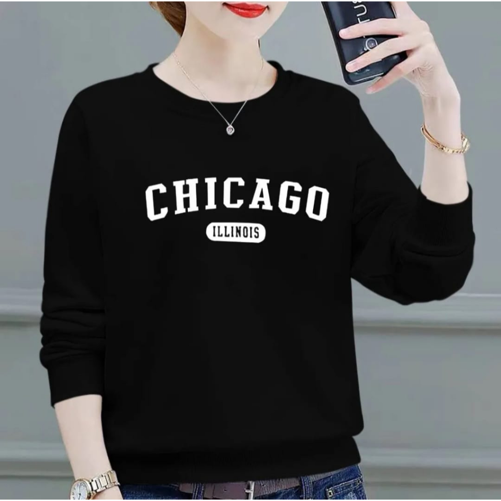 BISA COD~BAJU TRENDY CHICAGO GIRL TERBARU-KAOS DISTRO WANITA KEREN LENGAN PANJANG MASA KINI DAN TERLARIS