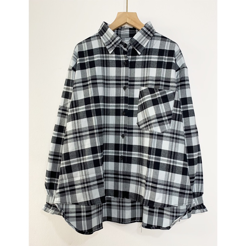 Hana Shirt Kemeja Flanel |Oversize Blouse Tartan Kotak Kotak Wanita