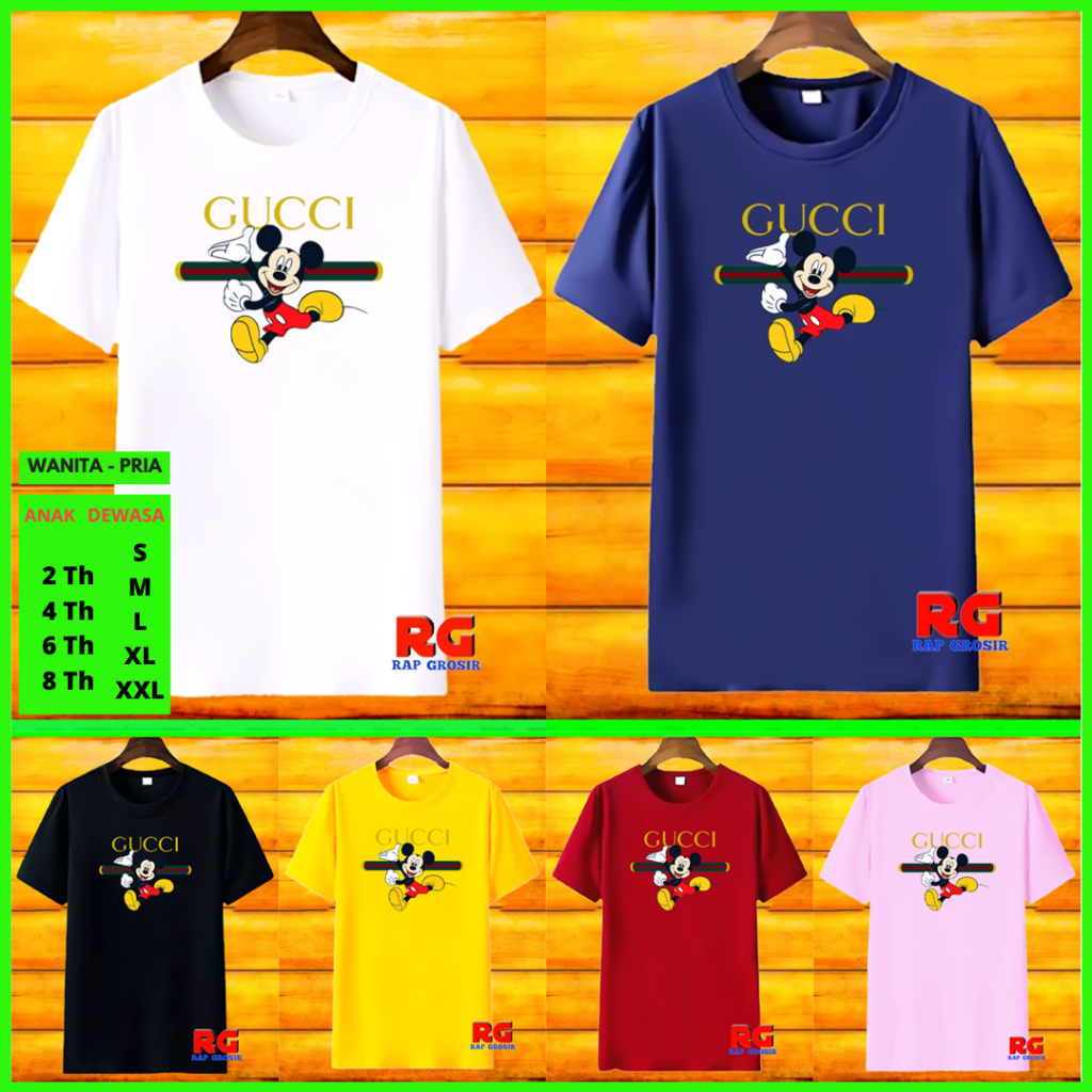 Baju Kaos Gucci Mickey Mouse - Baju Kaos Wanita Pria - Baju Atasan Wanita Terbaru - Kaos Distro Pria