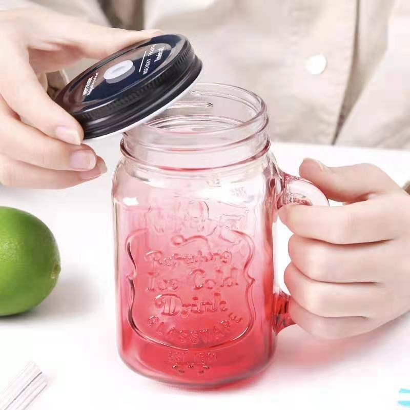 Gelas Cangkir Air Minum Kaca Unik Glass Mug Cup Dengan Penutup Dan Sedotan