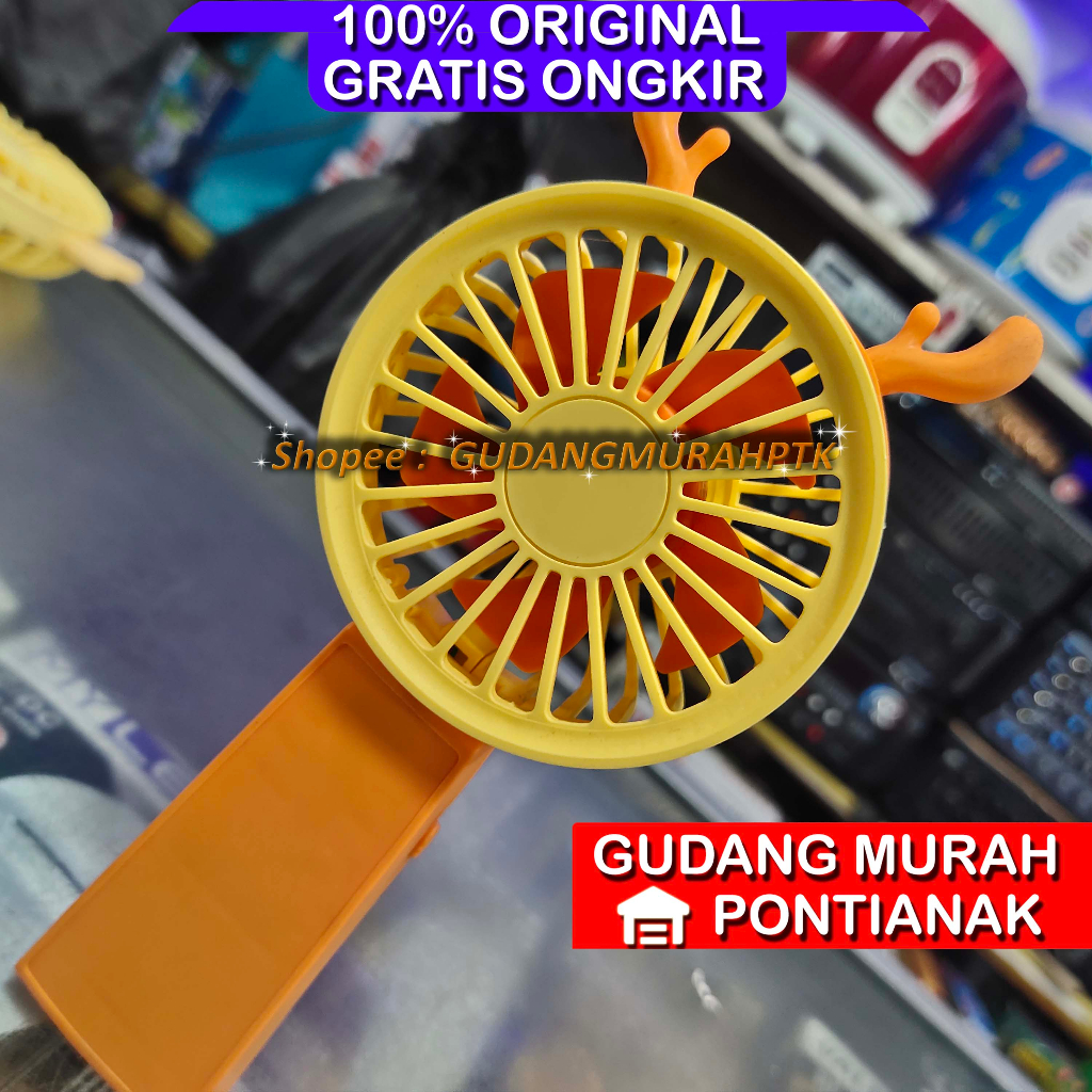 Kipas Cas Bisa Bawa Bawa Minifan Charge Portable Model Rusa Lipat Warna Random Angin kencang dan lembut