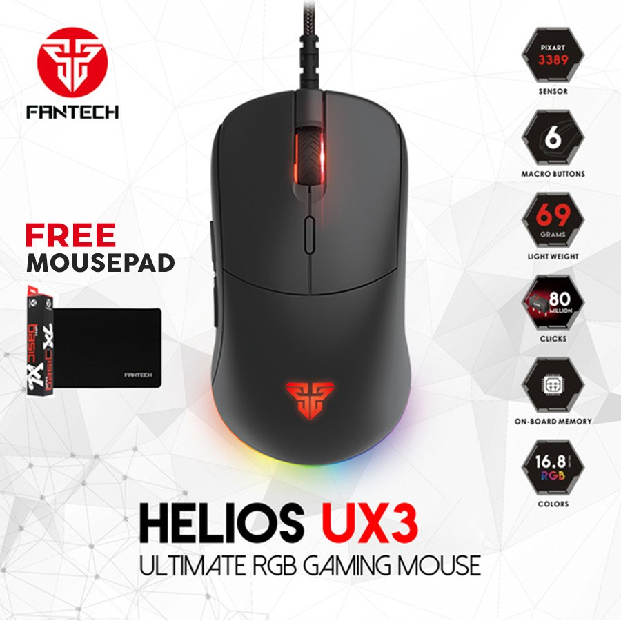 Fantech Helios UX3 Gaming Mouse RGB Macro Pixart 3389 - Hitam