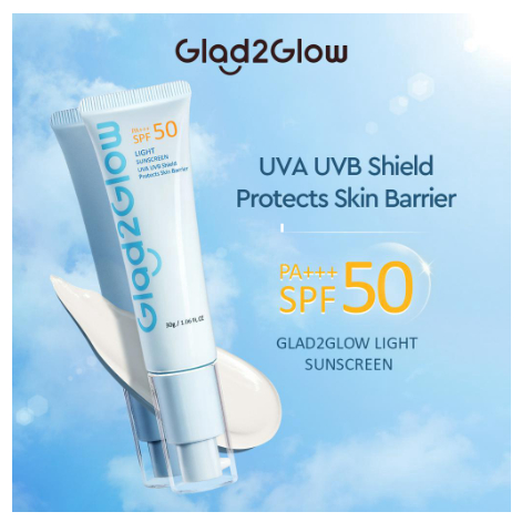 (BPOM) Glad2Glow Light Sunscreen Gel UV SPF50 PA++ 30gr/Sunscreen oil control/Semua jenis kulit/Cocok untuk kulit sensitif