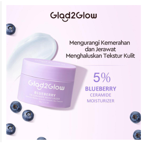 (BPOM) Glad2Glow 5% Blueberry Moisturizer Cream 5x Ceramide Skin Barrier Repair 25gr/Pelembab wajah/Moisturizer pencerah wajah