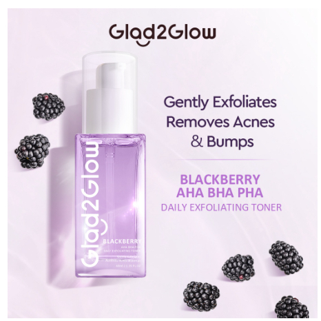 (BPOM) Glad2Glow Blackberry AHA BHA PHA Daily Exfoliating Toner 40ml/Toner Wajah