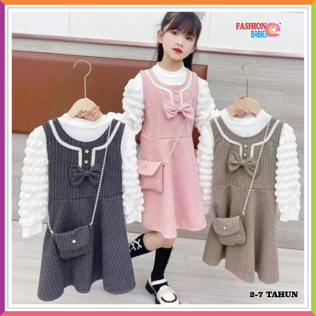 SW-D3IN1 DRESS WOL IMPORT KOREA LENGAN JAGUNG | GRATIS TAS SELEMPANG ❤ Fashionbabies ❤