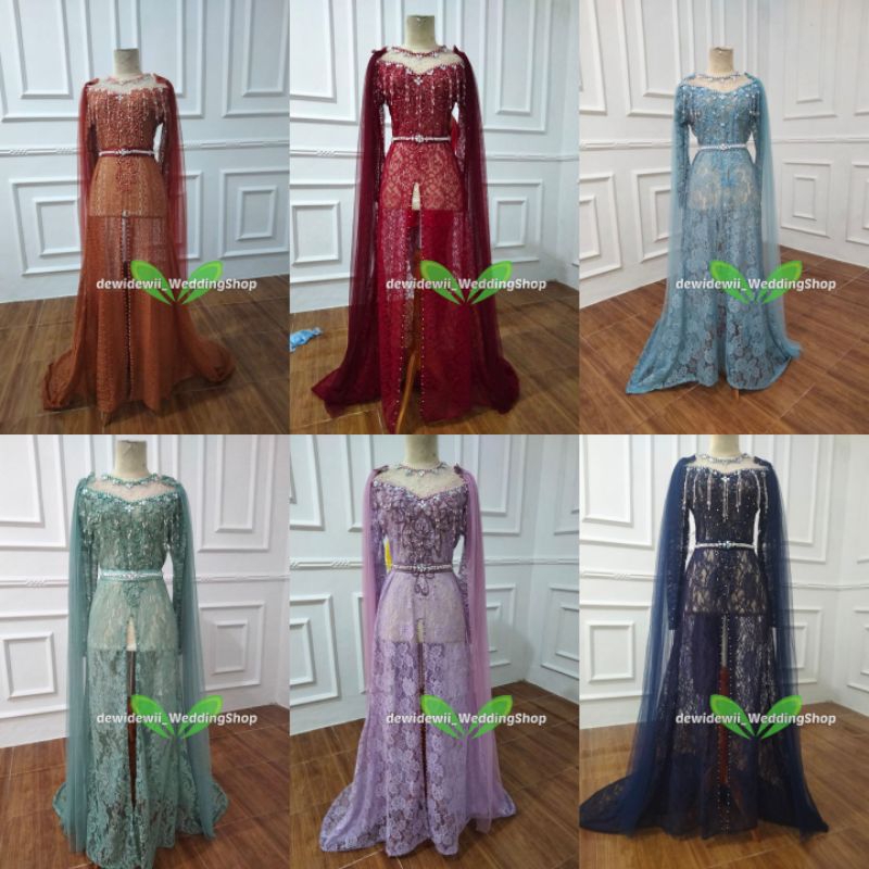 Kebaya Pengantin Cantik / Broklat Ekor Panjang + Slayer - Warna Lengkap