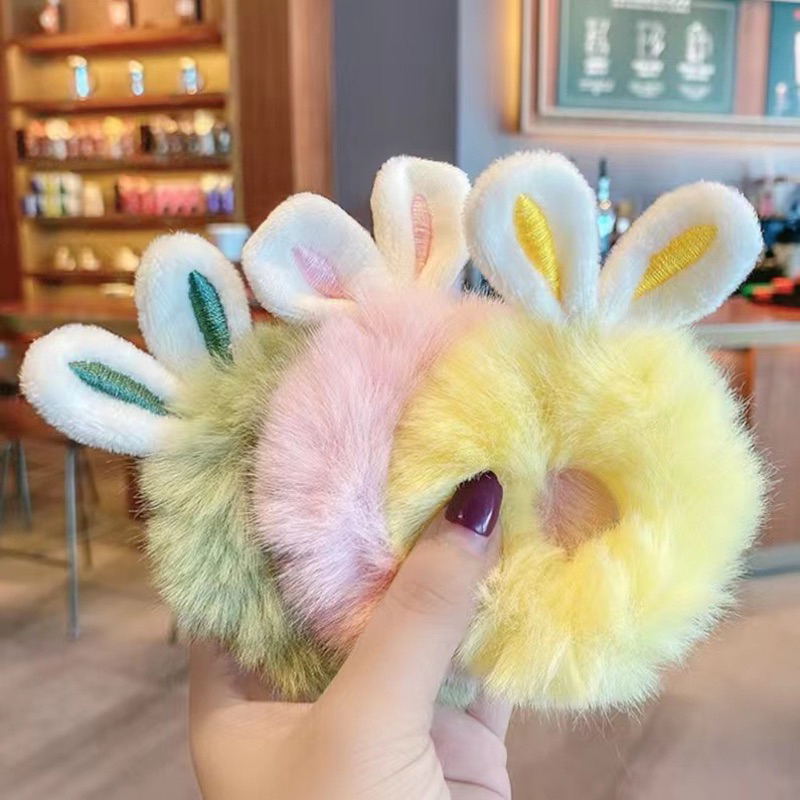 EryoneStore Ikat Rambut SCRUNCHIE Korea Model BULU MOTIF KELINCI / Kunciran Rambut Model Korean / Ikat Rambut Cepol Korea RB5