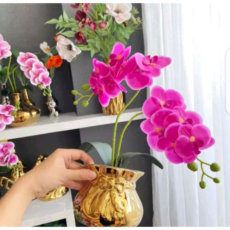 Bunga anggrek latex  cabang vas keramik
