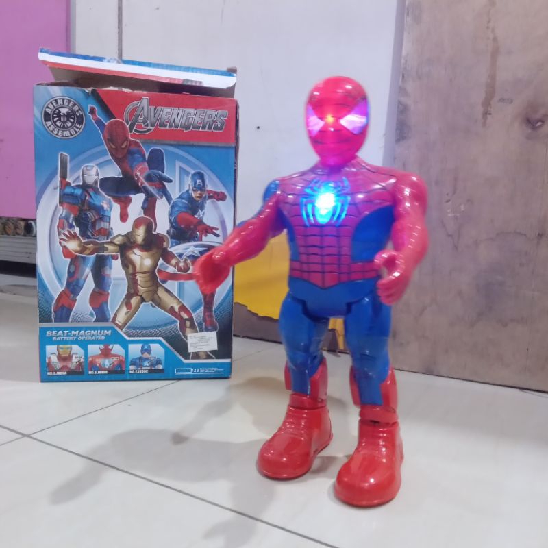 Robot Spidermen Mainan Anak Cowok Laki Laki Robbot Spiderman Bisa Jalan Maju Ada Musik Lampu Rainbow