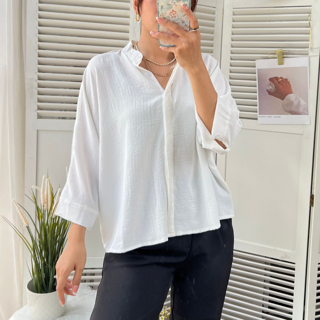 Blouse Airflow Wanita Polos / Atasan / Kemeja Lengan Panjang E.54