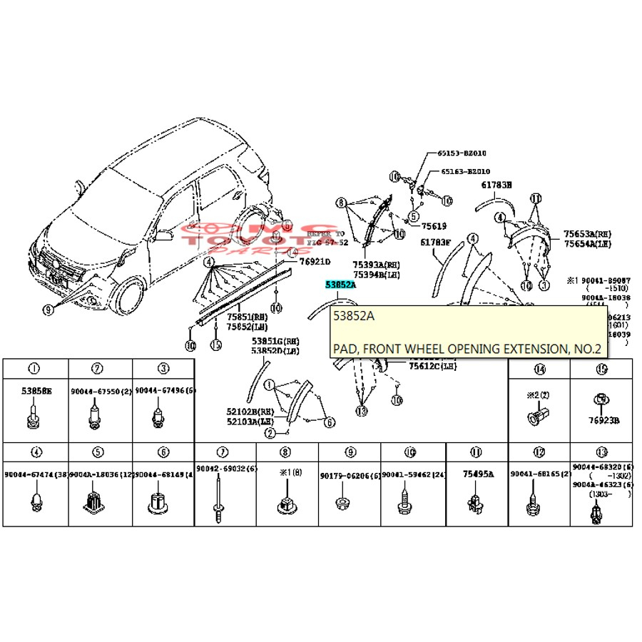 Pad Wheel Ext Karet Overfender Depan Fender Toyota Rush Terios 53851-BZ060-B0