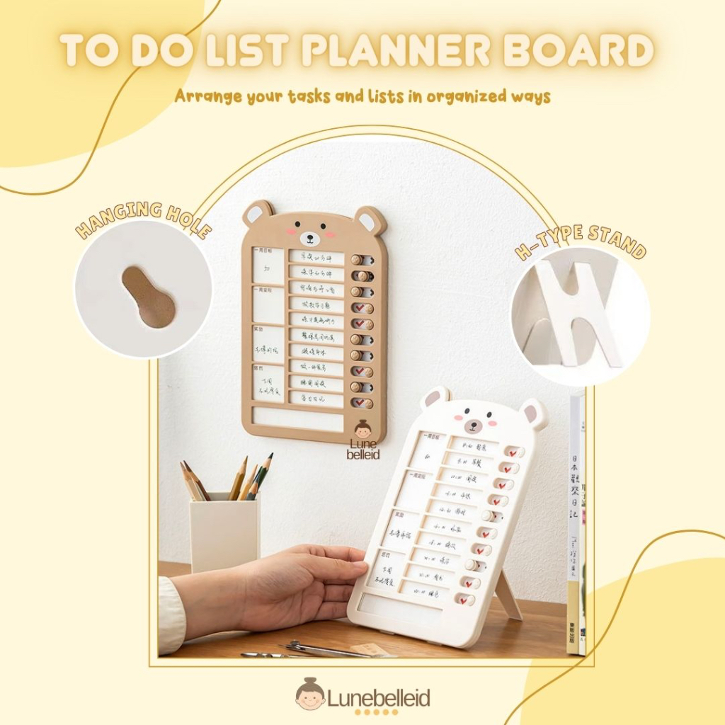 

InJO Cute Bear Aestethic Memo Planning Board / Daily Task Checklist Board / Papan Checklist Estetik